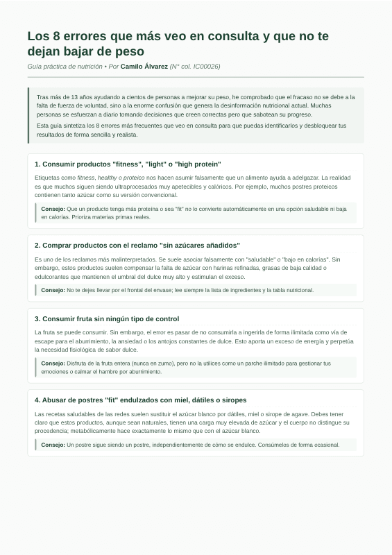 Portada de la guía gratuita: los 8 errores que frenan tu pérdida de peso
